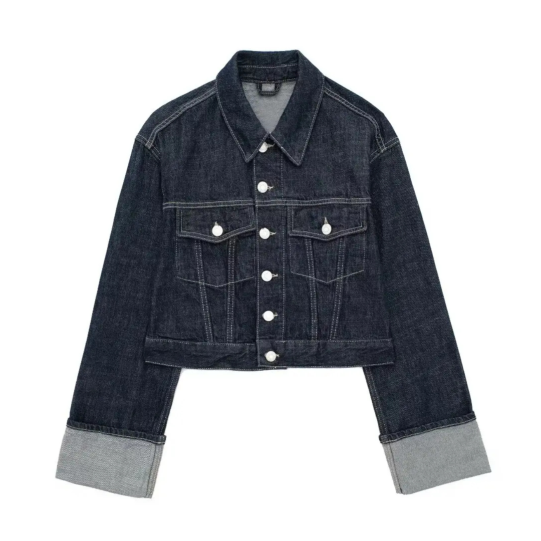 Denim Set „Mila“ – Cropped Jeansjacke & High-Waist Hose in Dunkelblau