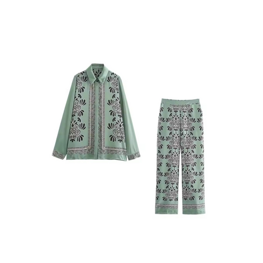 Zweiteiliges Set in Mint mit floralem Print "Isla Verde"