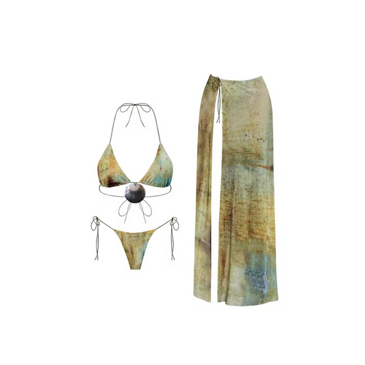 "Golden Horizon" – 3-teiliges Bikini-Set mit Maxirock