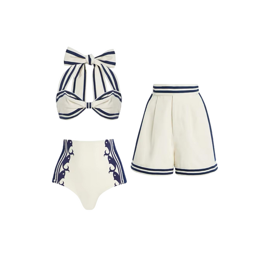 "Sail Away" – 3-teiliges Bikini- & Shorts-Set im maritimen Stil