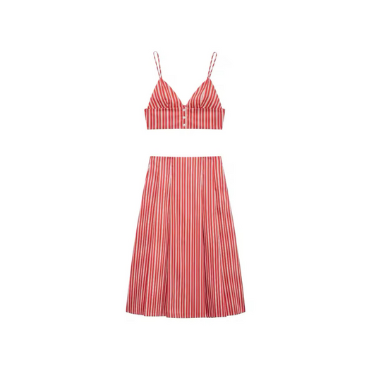 Riviera Stripes – Zweiteiler mit Crop Top & Plissee-Rock im Streifen-Look