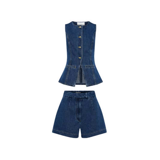 "Côte d’Azur" – Denim-Set mit Weste & High-Waist-Shorts im French Summer Look