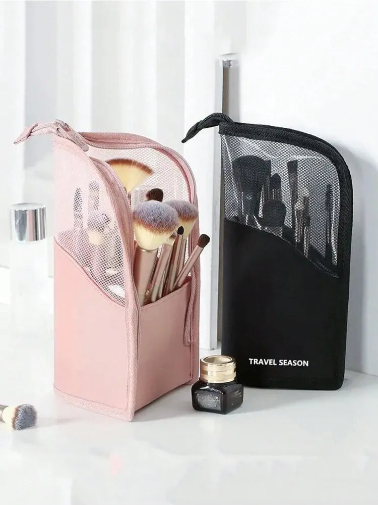 Make-up Pinsel Organizer Tasche in Schwarz, tragbar und mit Reißverschluss, ideal für Kosmetikaufbewahrung unterwegs