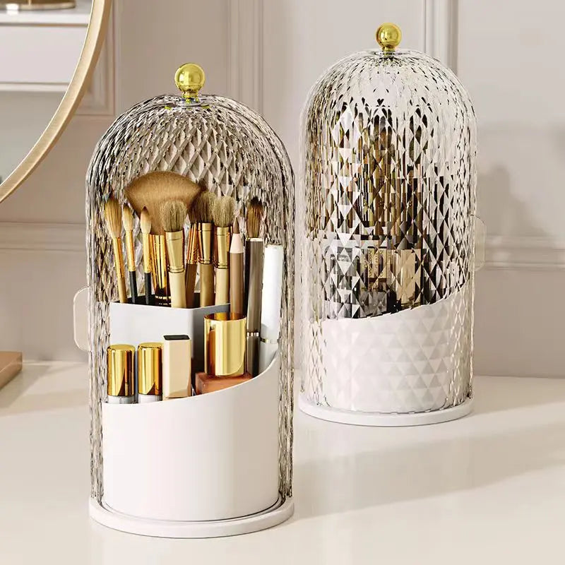 360° Rotierender Makeup Brush Holder – Staubdichter Organizer im Birdcage-Design