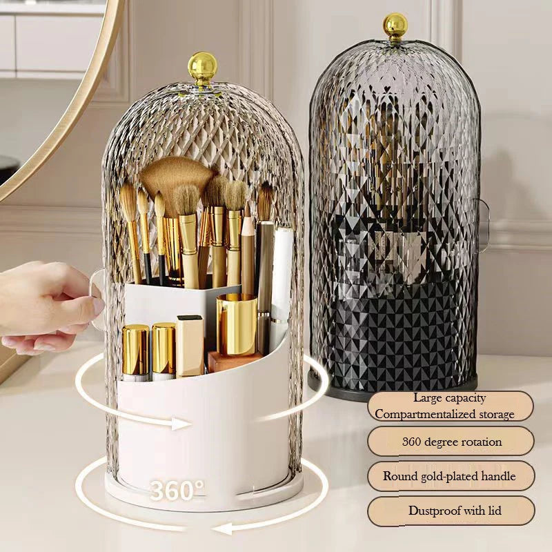 360° Rotierender Makeup Brush Holder – Staubdichter Organizer im Birdcage-Design