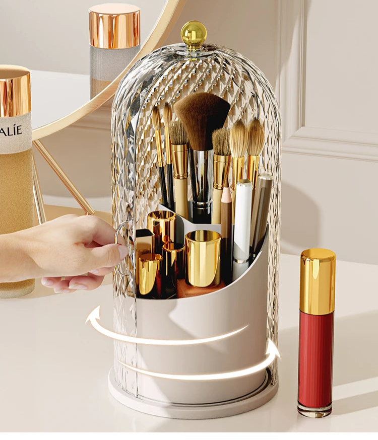 360° Rotierender Makeup Brush Holder – Staubdichter Organizer im Birdcage-Design